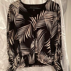 Palm-Print Woven-Sleeve Knit Top
